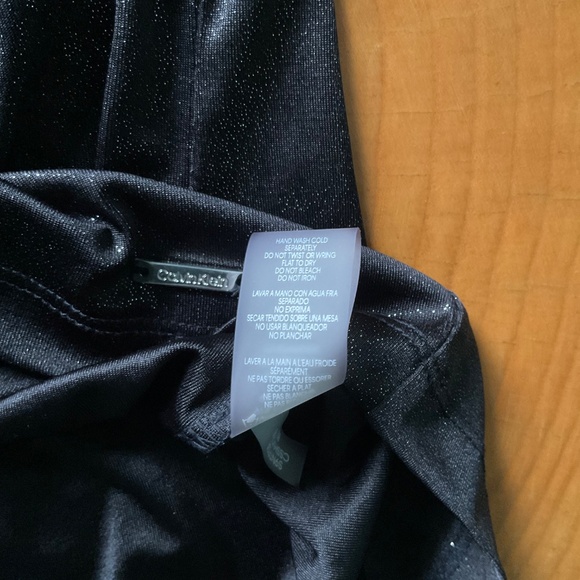 Calvin Klein Black Metallic Shimmer Cowl Drape Neck Stretch Top Blouse - Picture 9 of 9